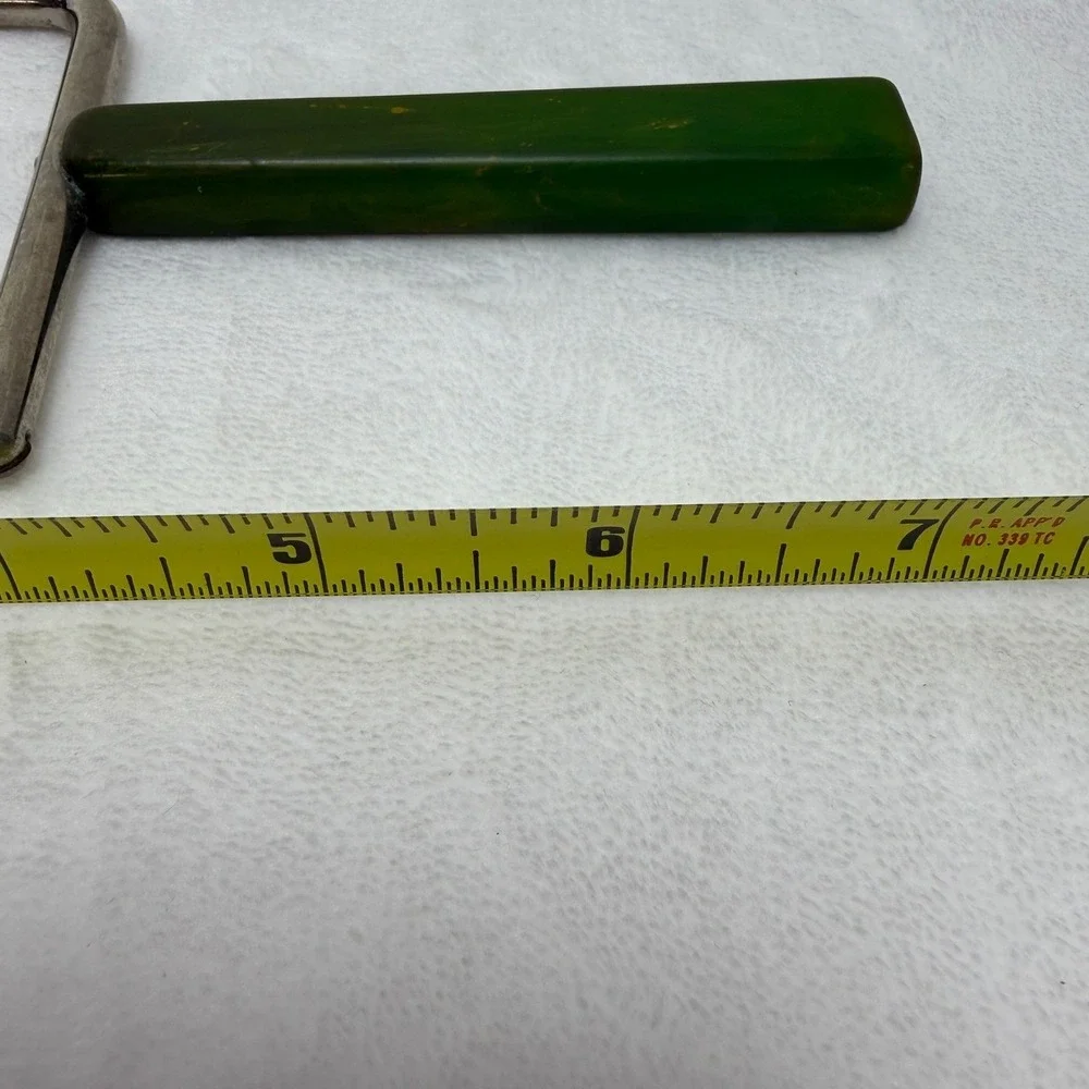 VTG MCM Green Swirl Bakelite Handle Cheese Slicer Stainless Steel Wire Cutter